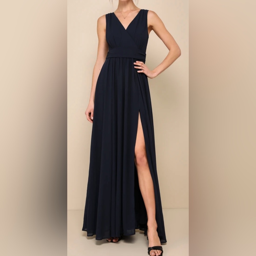 Lulus Thoughts of Hue Navy Blue Surplice Maxi Dress